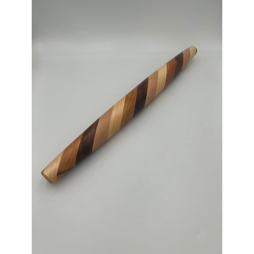 Handmade Amish Rolling Pin Mixed Hardwood French Tapered Striped Wood Pastry